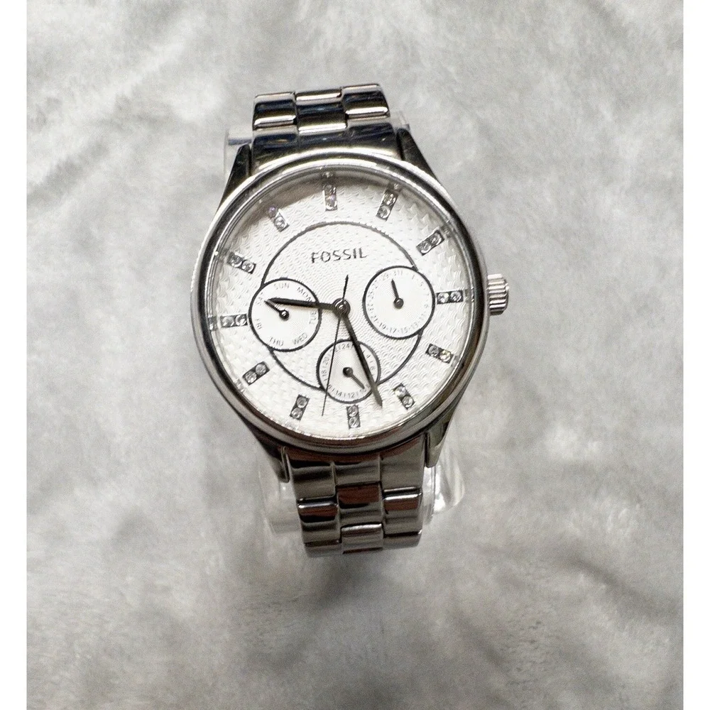 Fossil BQ1560 Modern Sophisticate Collection Multifunction Silver Crystal Watch